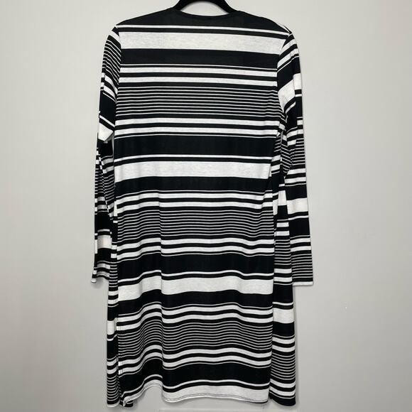 Olivia Rae Cardigan Sweater Open Front Waffle‎ Knit Striped Black White Large - Picture 8 of 12
